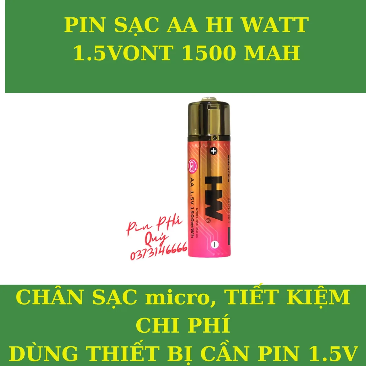 Pin Sạc AA Hi- Watt vỉ 2 chính hãng - Pin Phú Quý